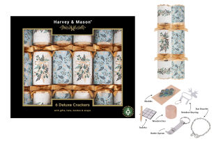 Harvey & Mason - 6 Large Deluxe Christmas Cracker - White & Light Blue Mistletoe