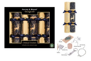 Harvey & Mason - 6 Large Deluxe Christmas Cracker  - Gold & Blue - Stag