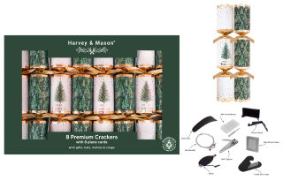 Harvey & Mason - 8 Premium Christmas Crackers - Green & White - Tree