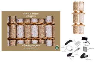 Harvey & Mason - 8 Premium Christmas Crackers - White & Gold - Foliage