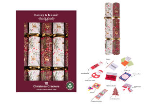 Harvey & Mason - 10 Large Christmas Cracker - White & Burgundy - Woodland