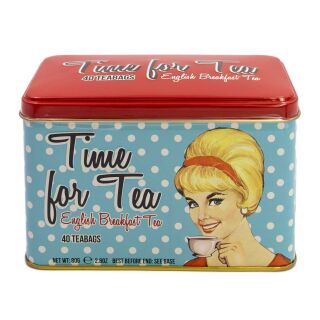 New English Teas - English Breakfast Tea 40 Tea Bags - "Time for Tea" Vintage Tin