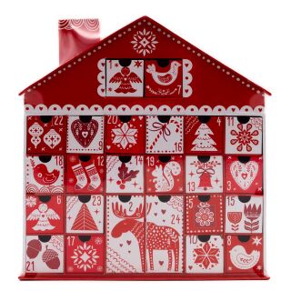 Nordic Advent House 24 Doors - Red & White