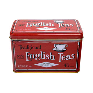 New English Teas - English Breakfast Tea 40 Tea Bags - Berry Red Traditional Vintage Tin