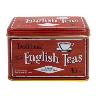 New English Teas - English Breakfast Tea 40 Tea Bags - Berry Red Traditional Vintage Tin