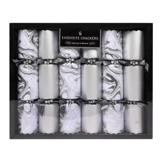 Harvey & Mason - 6 Large Exquisite Christmas Crackers - Silver Marble