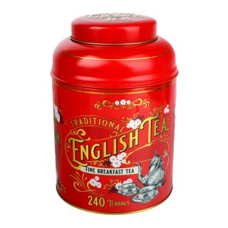 New English Teas - English Breakfast Tea 240 Tea Bags - Vintage Victorian Tin - Red