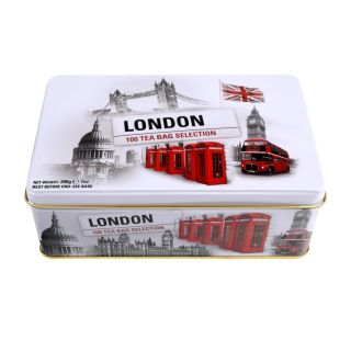 New English Teas - English Tea Selection (Breakfast, Earl Grey, Afternoon) 100 Tea Bags - London Phone Box & BusTin