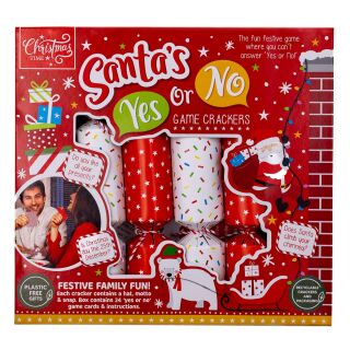 Christmas Time - 6 Family Game Crackers - Red & White - Santas Yes or No