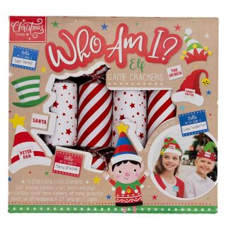 Christmas Time - 6 Family Game Crackers  - Red & White - Who Am I? - Elf