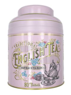 New English Teas - 1869 Black Tea Blend 80 Tea Bags - Vintage Victorian Tin - Light Pink