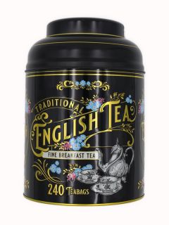 New English Teas - English Breakfast Tea 240 Tea Bags - Vintage Victorian Tin - Black