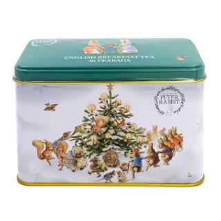 New English Teas - English Breakfast Tea 40 Tea Bags - Beatrix Potter "Peter Rabbit - Christmas Tree" Tin
