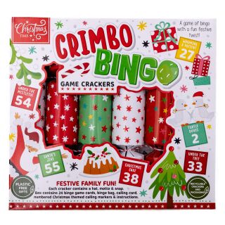 Christmas Time - 6 Family Game Crackers - Red, White & Green - Crimbo Bingo