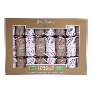 Green Christmas - 8 Large Premium Eco Christmas Crackers - Brown & White