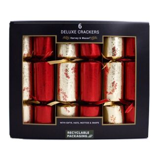 Harvey & Mason - 6 Large Deluxe Christmas Cracker  - Red & Gold