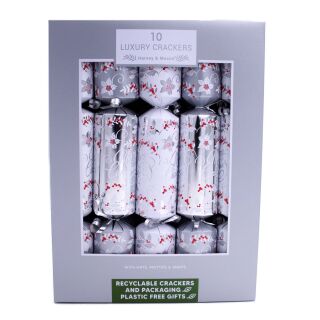 Harvey & Mason - 10 Large Luxury Christmas Cracker - Silver & White - Merry Christmas