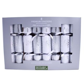 Harvey & Mason - 8 Extra Large Premium Christmas Crackers - Silver & White - Snowflake