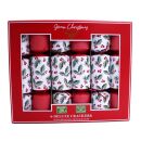 Green Christmas - 6 Large Deluxe Eco Christmas Crackers - Red & White - Holly