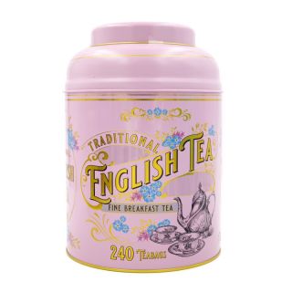 New English Teas - English Breakfast Tea 240 Tea Bags - Vintage Victorian Tin - Light Pink