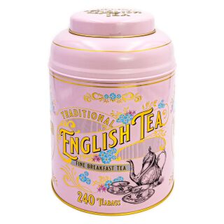 New English Teas - English Breakfast Tea 240 Tea Bags - Vintage Victorian Tin - Light Pink