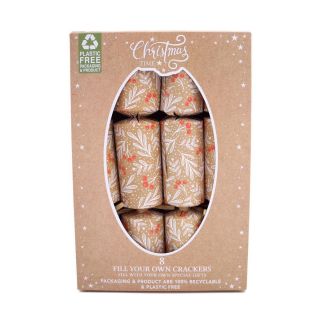 Christmas Time - Fill Your Own Crackers 8 Pack - Brown & White - Berry