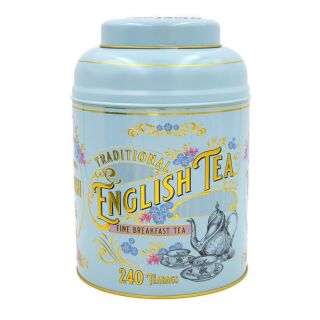 New English Teas - English Breakfast Tea 240 Tea Bags - Vintage Victorian Tin - Light Blue