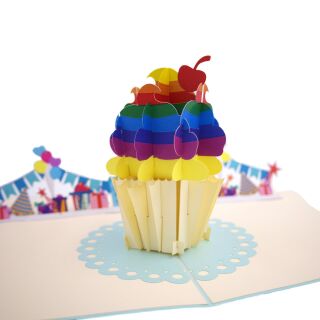 Cardology - Rainbow Cupcake 3D Pop Up Card
