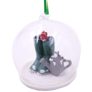 Sass & Belle - Green Wellies, Watering Can & Robin Glass Bauble