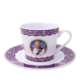 Queen Elizabeth Gold Plated Commemorative Cup & Saucer