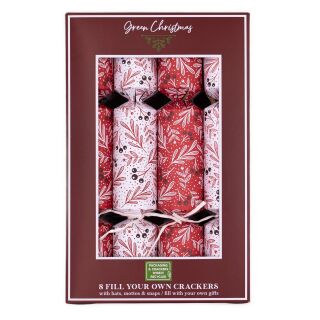 Green Christmas - 8 Fill Your Own Eco Christmas Crackers - Red & White - Berry