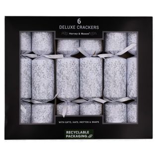 Harvey & Mason - 6 Large Deluxe Christmas Cracker  - White - Winter Glitter