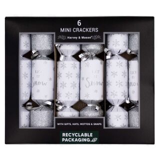 Harvey & Mason - 6 Mini Christmas Cracker - Silver & White -  Let It Snow