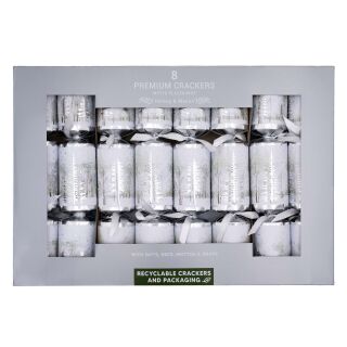 Harvey & Mason - 8 Extra Large Premium Christmas Crackers - Silver & White - Silver Tree