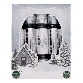 10 Family Eco Christmas Crackers - Silver & White - Snowflake