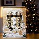 10 Family Eco Christmas Crackers - Gold & White - Seasons Greetings Wreath