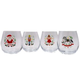 Santa & The Nutcracker - 4 Christmas Glass Tumblers