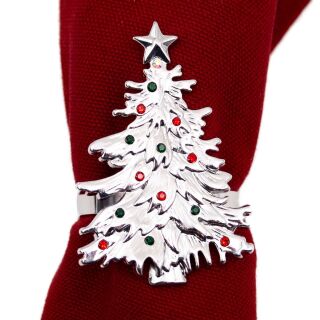 Harvey & Mason - 6 Napkin Rings - Silver - Christmas Tree