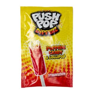 Bazooka Push Pop Dipperz - Popping Candy & Lollipop - Strawberry 12g