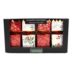 Harvey & Mason - 4 Square Christmas Crackers - Red & White - Tis the Season to be Jolly